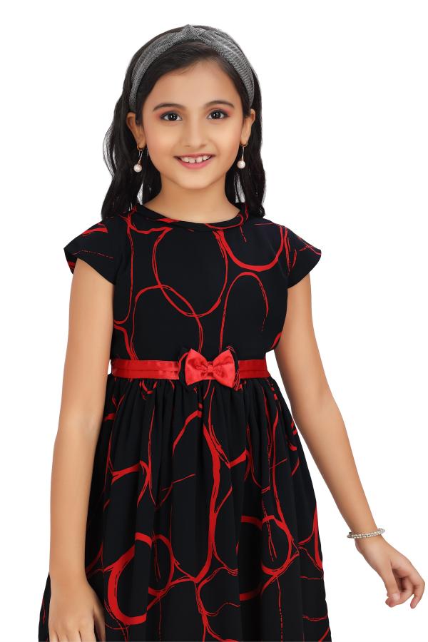 Red Printed Frock For Girls