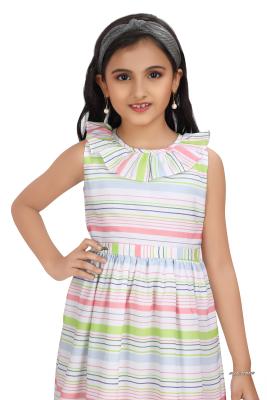 Green Mix Colour Cotton Frock For Girl
