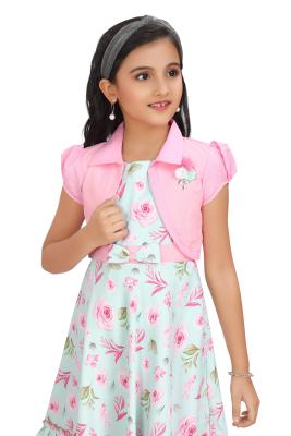 Pista Floral Print Frock With Shrag For Girls