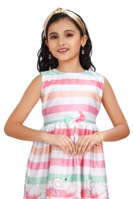Mix Colour Printed Sleeveless Frock For Girls