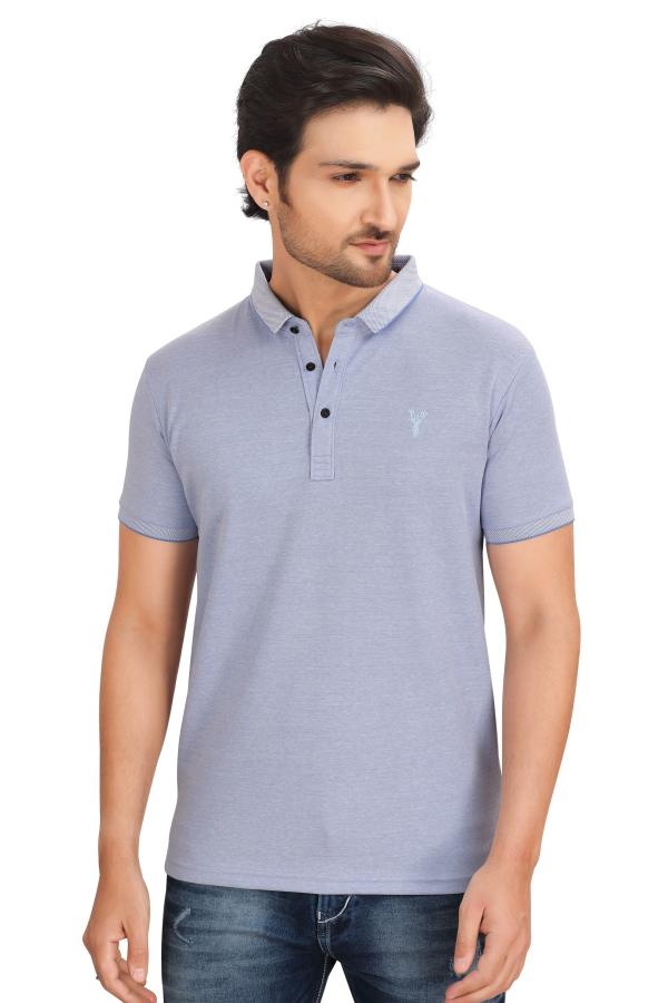 Blue Half Sleeves Collar T-Shirt For Men