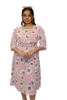 Pink Floral Print Casual Middy For Women