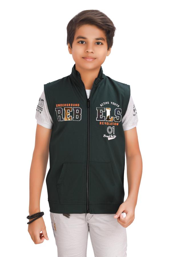 Green Zipper Jacket With T-Shirt For Boys
