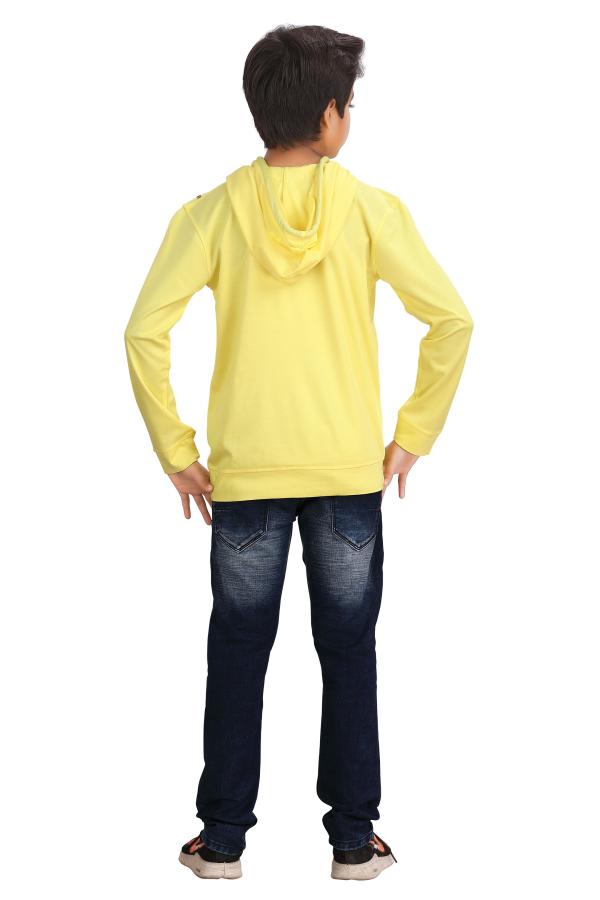 Yellow printed Full Sleeves Hoodie For Boys