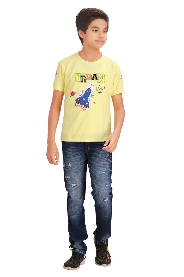 Yellow printed Half Sleeves T-Shirt For Boys