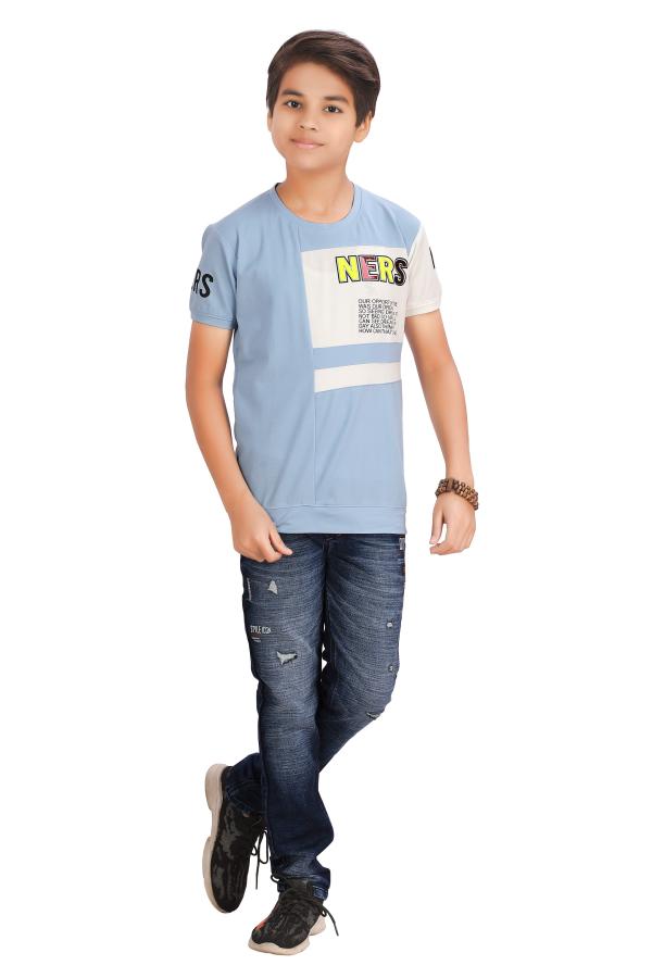 Blue printed Half Sleeves T-Shirt For Boys
