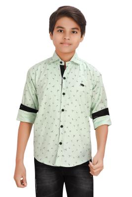 Pista Green Printed Full Sleeves Shirt For Boys