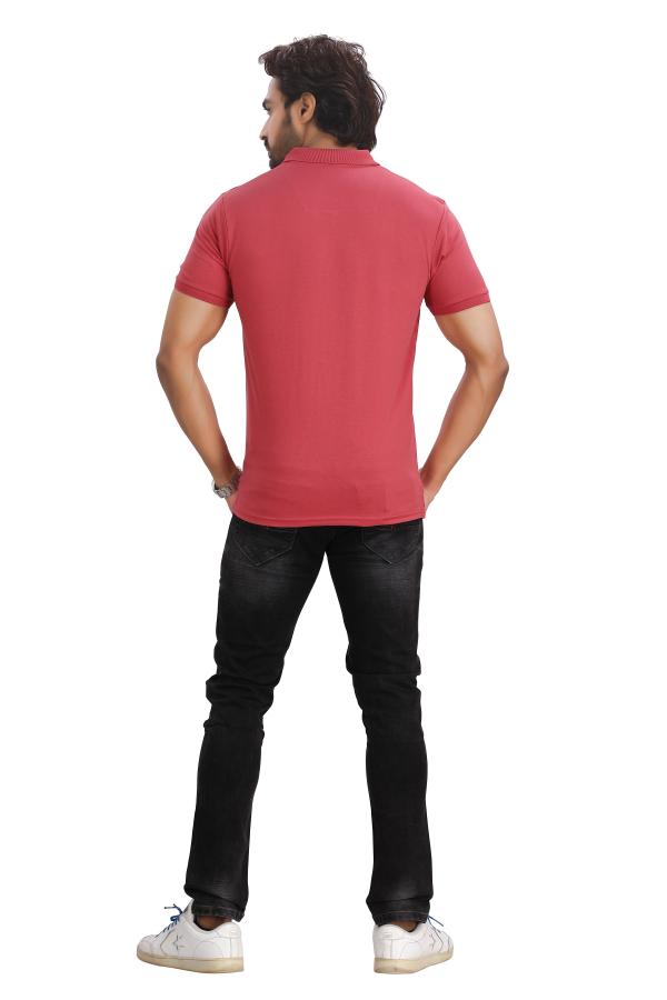 Dark Pink Half Sleeves Collar T-Shirt For Men