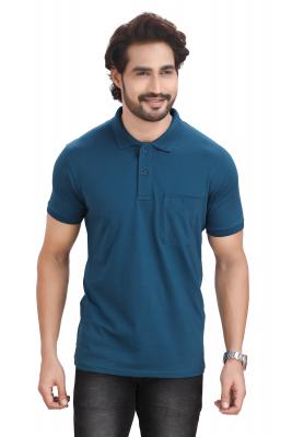 Dark Blue Half Sleeves Collar T-Shirt For Men
