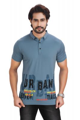 Light Blue Printed Half Sleeves Collar T-Shirt For Men