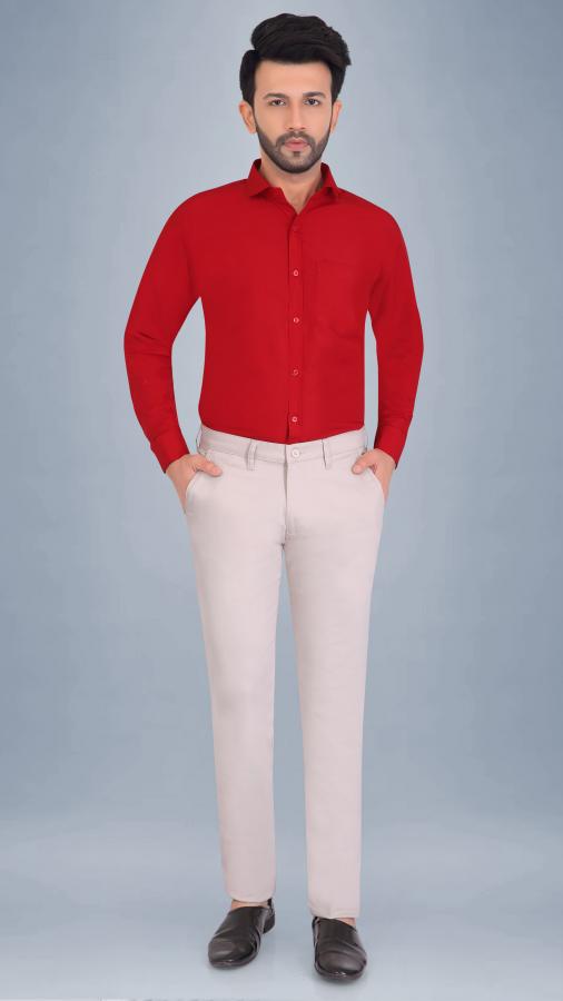 Cream Cotton  Trouser For Men
