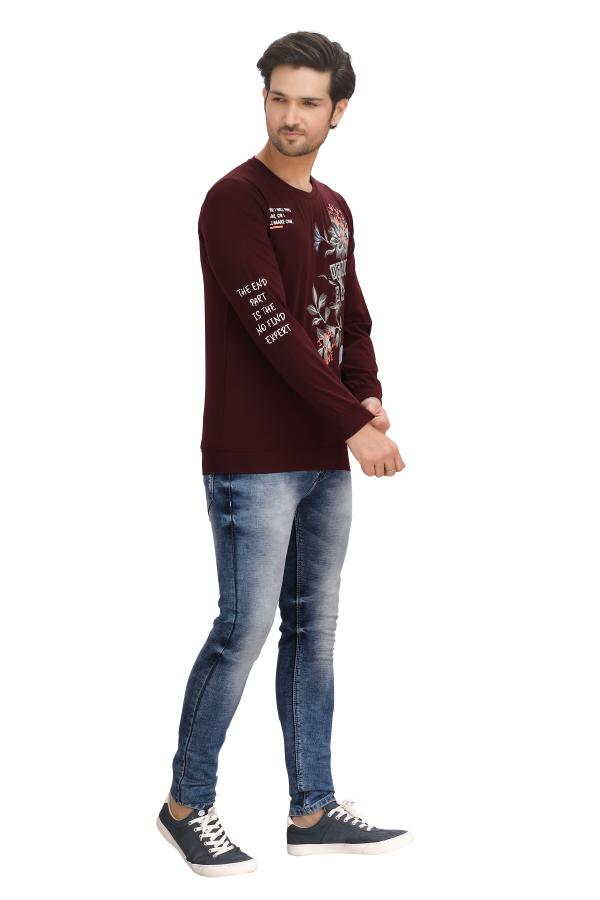Maroon Full Sleeves Printed Sweatshirt For Men