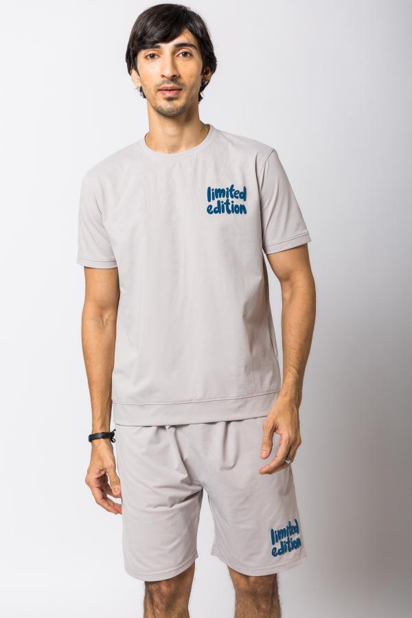 Light Grey Half Sleeves T-Shirt And Shorts Co-Ord Set For Men