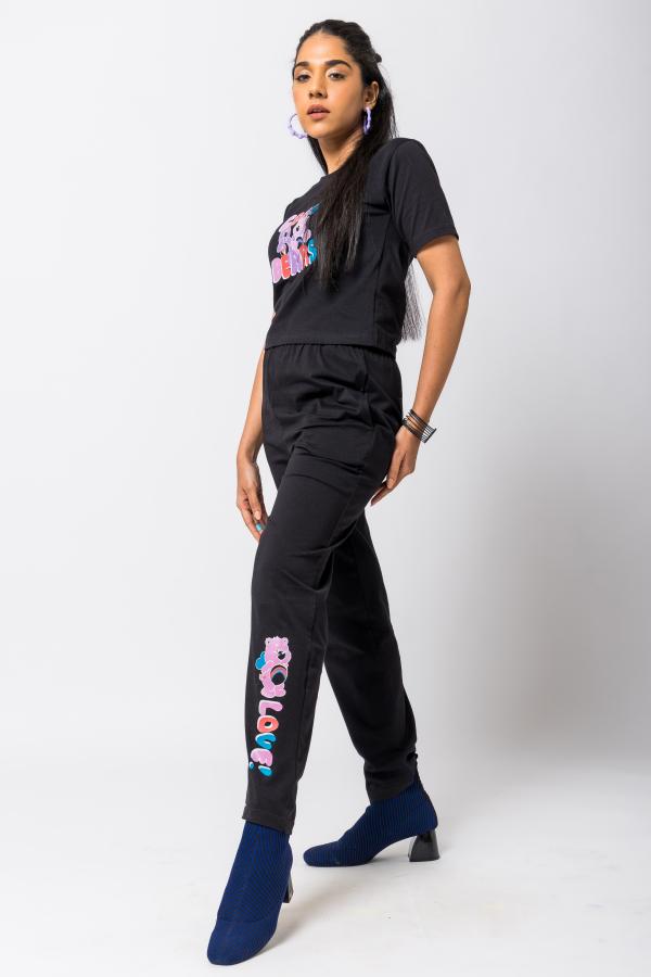 Black Short Sleeves & Long Tracksuit Co-Ord Set For Women