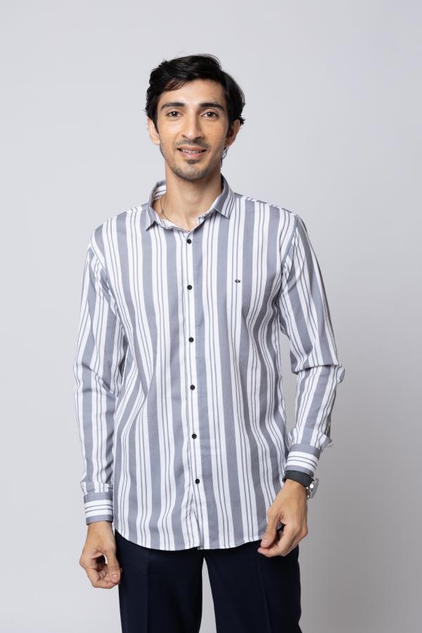 White & Grey Stripes  Casual & Party Wear Shirt For Men