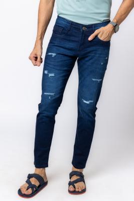 Blue Ripped Pattern Denim Jeans For Men