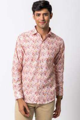 Peach Printed Casual & Party Wear Shirt For Men