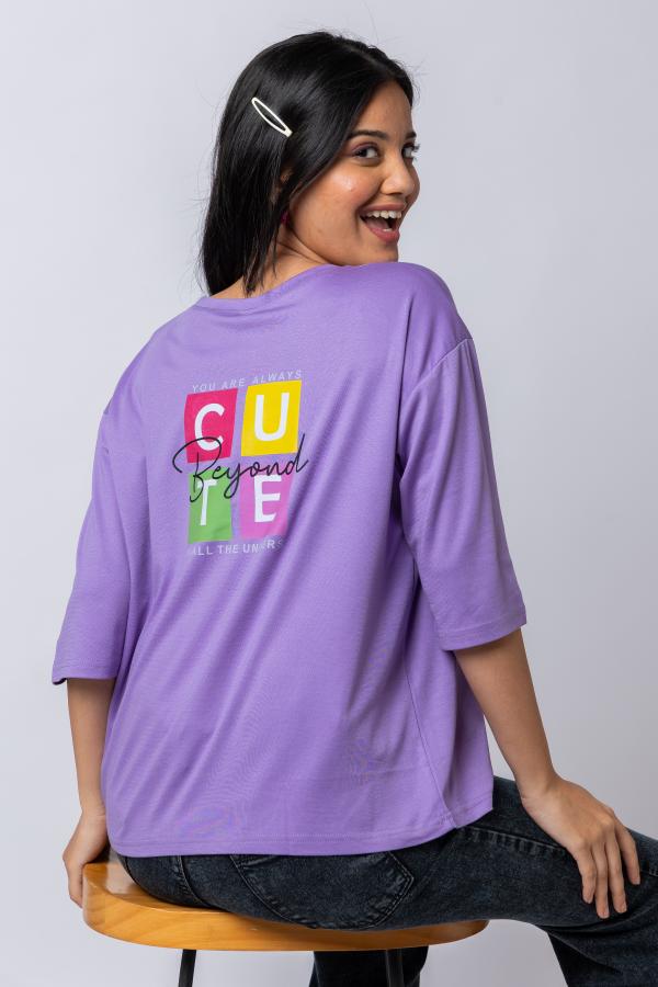 Kala Kendra - Purple Oversized Back Printed Crop T-Shirt For Women