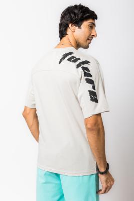 Light Grey Printed Half Sleeves Round Neck T-Shirt For Men