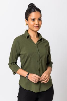 Green 3/4 Sleeves Formal Shirt For Women