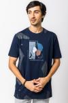 Navy Blue Printed Half Sleeves Round Neck T-Shirt For Men 
