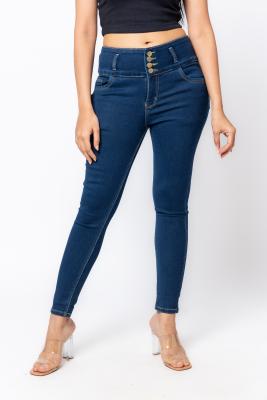 Blue   Four Button Ankel Length Denim Jeans For Women