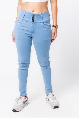 Ice Blue  Four Button Ankel Length Denim Jeans For Women
