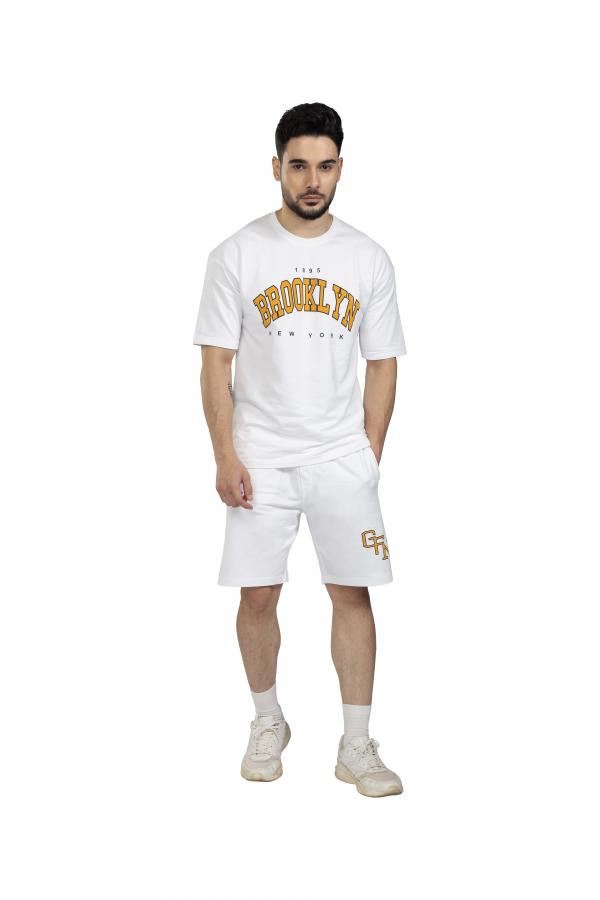 White Half Sleeves T-Shirt And Shorts Co-Ord Set For Men