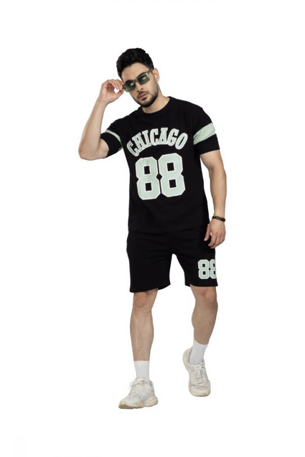 Black Half Sleeves T-Shirt And Shorts Co-Ord Set For Men