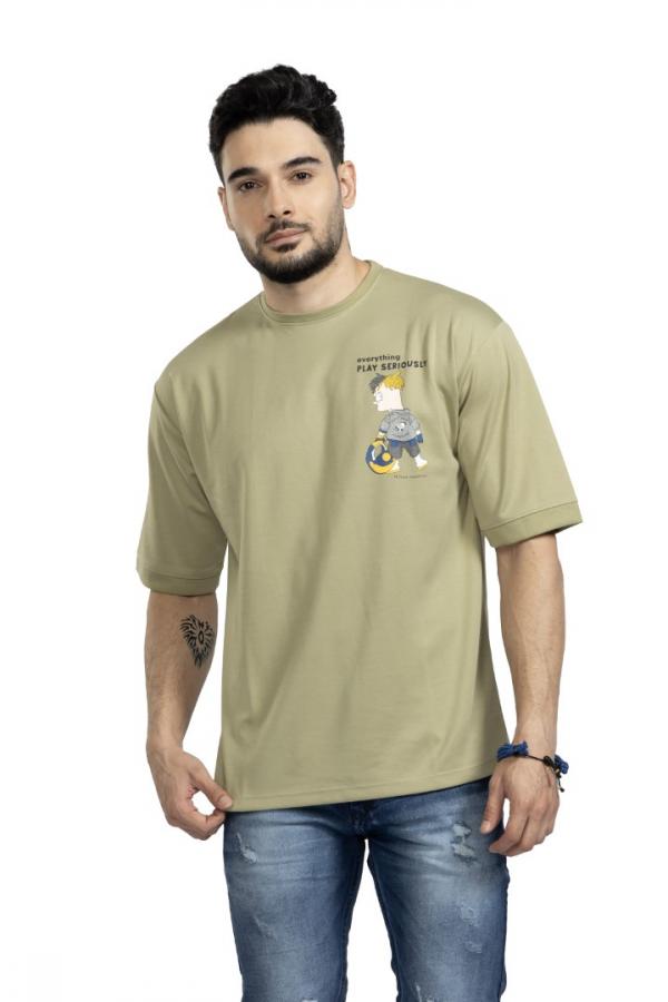 Light Green Hip-Hop Over Size Back Print T-Shirt For Men