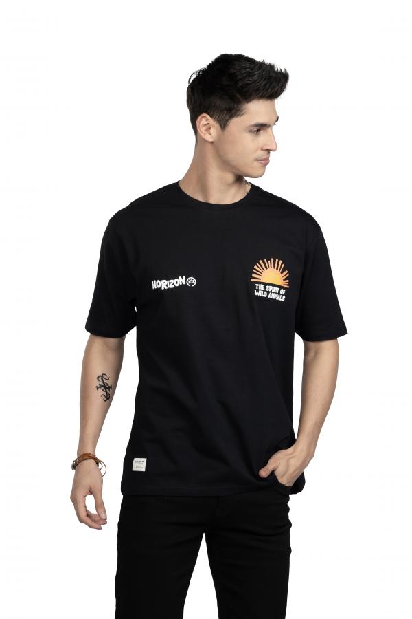 Black Half Sleeves Printed Tshirt For Men