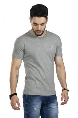 Grey V Neck Half Sleeves T-Shirt For Men