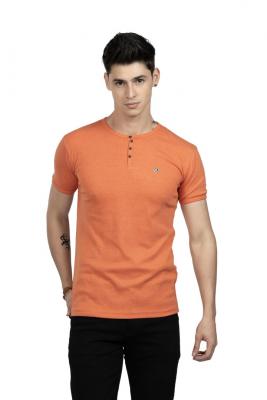 Orange Round Neck Button T-Shirt For Men