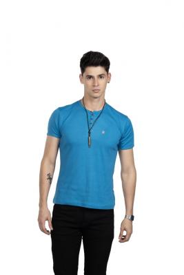 Light Blue Round Neck Button T-Shirt For Men