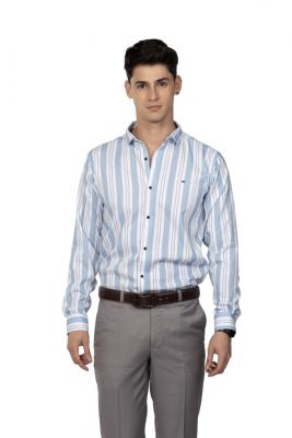 White & Blue Stripes Casual & Party Wear Shirt For Men