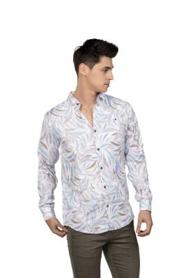 White & Blue Printed Casual & Party Wear Shirt For Men