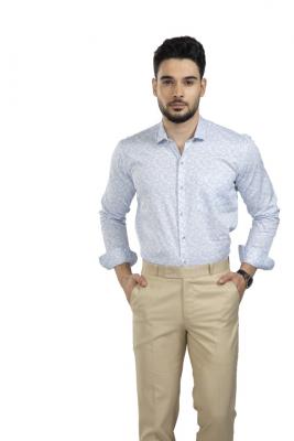 Blue Printed Full Sleeves Shirt For Men
