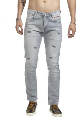 Grey Ripped Pattern Denim Jeans For Men