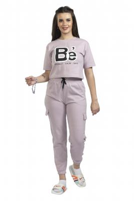 Light Pink Short Sleeves & Long Tracksuit Co-Ord Set For Women