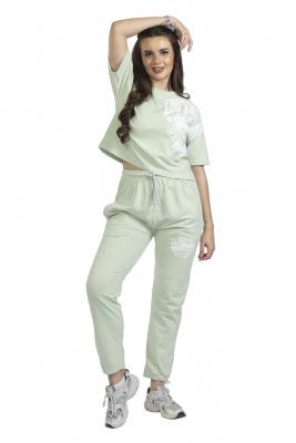 Light Green Short Sleeves & Long Tracksuit Co-Ord Set For Women