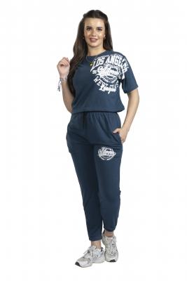 Blue Short Sleeves & Long Tracksuit Co-Ord Set For Women