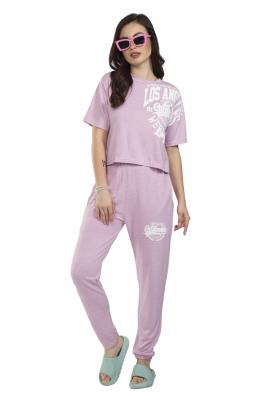 Lavender Short Sleeves & Long Tracksuit Co-Ord Set For Women