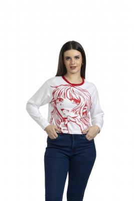 Red Full Sleeves Crop T-Shirt For Women