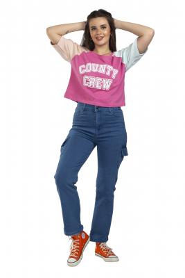 Dark Pink Half Sleeves Crop T-Shirt For Women