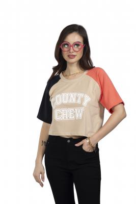 Fawn Half Sleeves Crop T-Shirt For Women