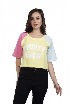 Yellow Half Sleeves Crop T-Shirt For Women