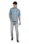 Blue Half Sleeves Back Printed Oversized T-Shirt For Men 