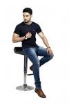 Navy Blue Round Neck Button T-Shirt For Men 