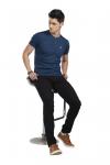 Blue Round Neck Button T-Shirt For Men 