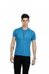 Light Blue Round Neck Button T-Shirt For Men 